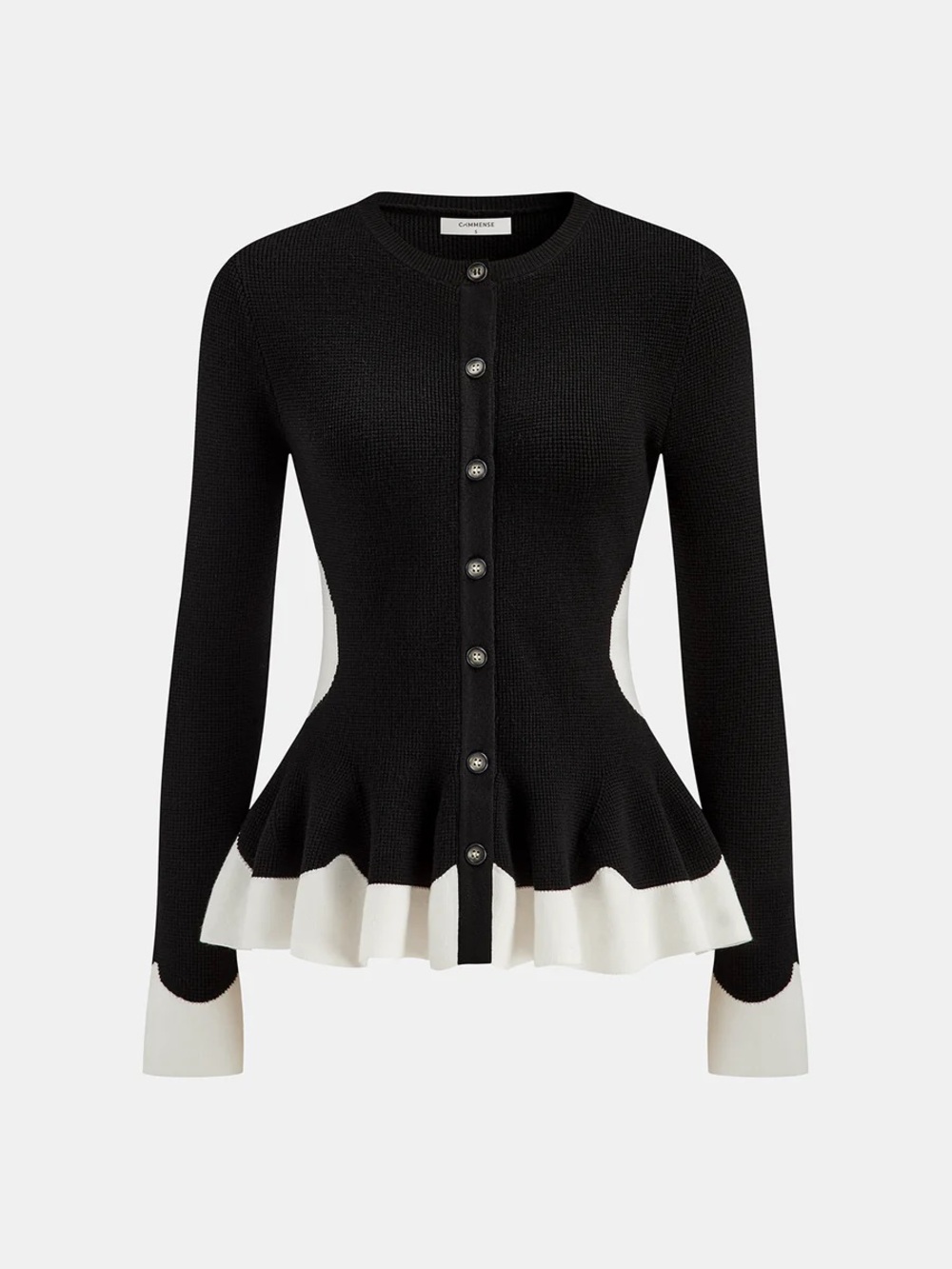 Commense Contrast Ruffle Hem Button Cardigan - Picture 2 of 16